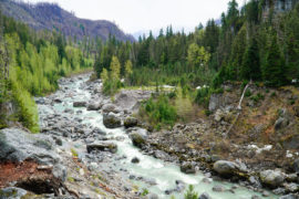 Beautiful glacial blue waters along side the wak to the Keyhole Hot Springs.