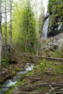 A Waterfall and stream pictured along side a beautiful trail - Keyhole Hot Springs, British Colombia