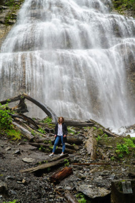 Climbing up to the base of a falls.